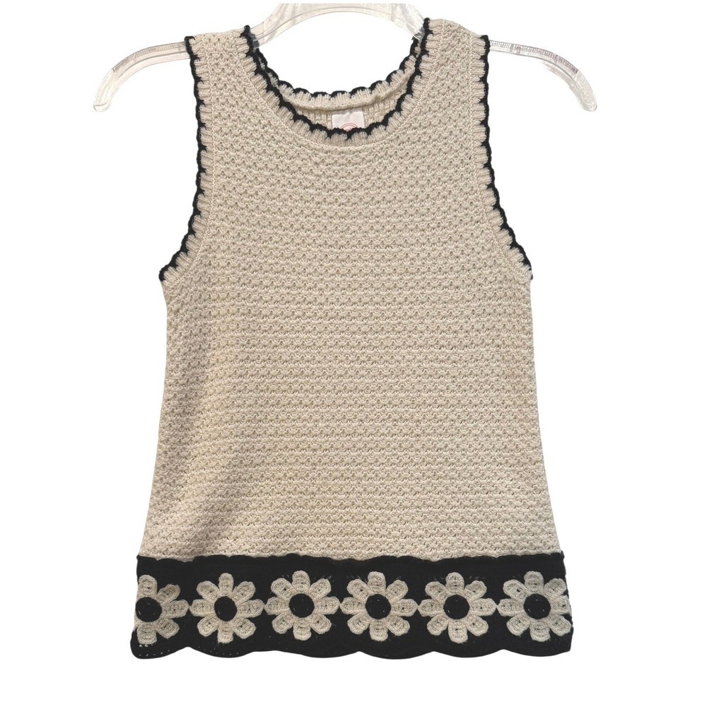 Wonder Nation Girls Cream Black Crochet Knit Daisy Flower Tankโ Top Size L 10-12